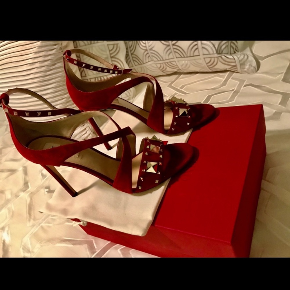 Valentino Red Suede Studded Sandal Stiletto